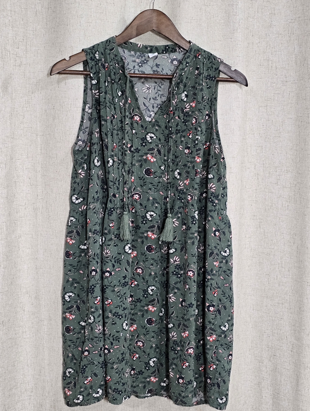 Old Navy Sage Green Floral Dress with Pink Accents